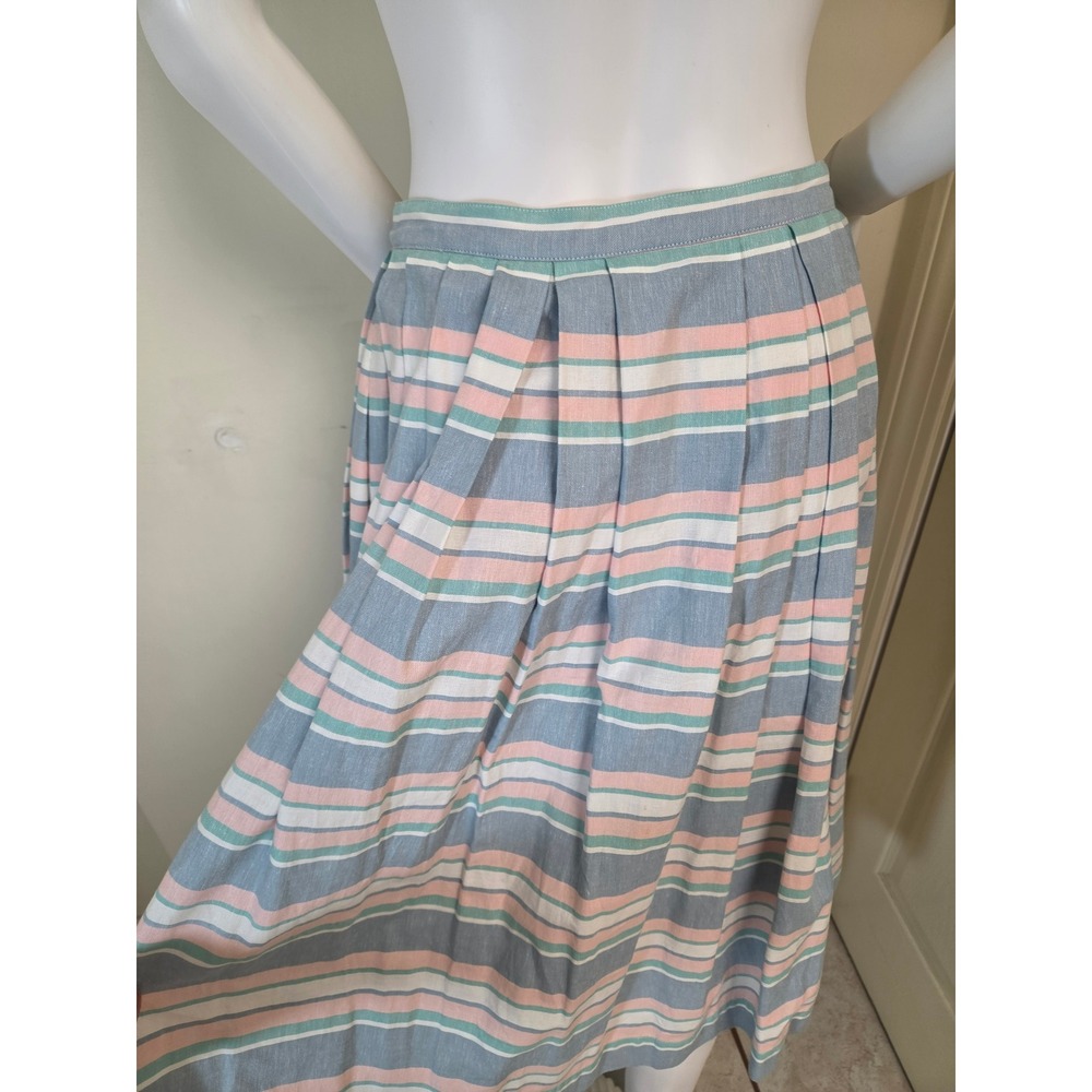 Brooks Brothers Cotton Linen Striped Button Front Midi Skirt Pastel Blue Pink 2 - Picture 9 of 11